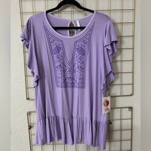 Acting Pro Lavender Ruffle Sleeve & Hem Top | NWT | Soft & Feminine